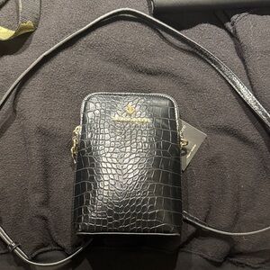 Nanette Lepore Black Croc-Embossed Crossbody Bag